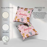 Custom Name Cute Jungle Baby Animals Tiger Elephant Giraffe Pink Square Filled Cushion Throw Pillow Sofa Bed Home Decor Zip Washable UK Made