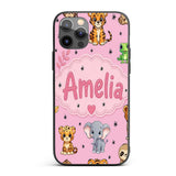 Cute Jungle Baby Animals Lion Tiger Elephant Custom Name Protective Phone Case Mobile Cover Durable Everyday Smartphone Shock Resistant