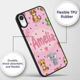 Cute Jungle Baby Animals Lion Tiger Elephant Custom Name Protective Phone Case Mobile Cover Durable Everyday Smartphone Shock Resistant