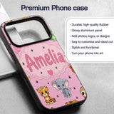 Cute Jungle Baby Animals Lion Tiger Elephant Custom Name Protective Phone Case Mobile Cover Durable Everyday Smartphone Shock Resistant