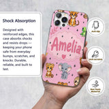 Cute Jungle Baby Animals Lion Tiger Elephant Custom Name Protective Phone Case Mobile Cover Durable Everyday Smartphone Shock Resistant