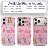 Cute Jungle Baby Animals Lion Tiger Elephant Custom Name Protective Phone Case Mobile Cover Durable Everyday Smartphone Shock Resistant