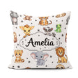 Custom Name Jungle Baby Animals Lion Tiger Elephant Giraffe Grey Square Filled Cushion Throw Pillow Sofa Bed Home Decor Zip Washable UK Made