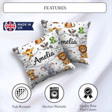 Custom Name Jungle Baby Animals Lion Tiger Elephant Giraffe Grey Square Filled Cushion Throw Pillow Sofa Bed Home Decor Zip Washable UK Made