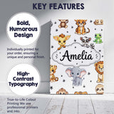 Personalised Name Cute Jungle Baby Animals Custom  Unique Gift Idea Elegant Feature Canvas Wall Art Print Decor Picture Ready to Hang