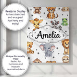 Personalised Name Cute Jungle Baby Animals Custom  Unique Gift Idea Elegant Feature Canvas Wall Art Print Decor Picture Ready to Hang