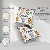 Custom Name Jungle Baby Animals Lion Tiger Elephant Giraffe Grey Square Filled Cushion Throw Pillow Sofa Bed Home Decor Zip Washable UK Made