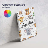 Personalised Name Cute Jungle Baby Animals Custom  Unique Gift Idea Elegant Feature Canvas Wall Art Print Decor Picture Ready to Hang