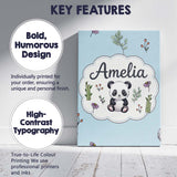 Personalised Name Cute Panda Bear with Custom  Modern Room Accent Elegant Feature Canvas Wall Art Print Decor Picture Ready to Hang
