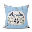 Custom Name Cute Panda Bear with Bamboo Leaves Seamless Sky Blue Square Filled Cushion Throw Pillow Sofa Bed Home Decor Zip Washable UK Made