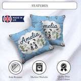 Custom Name Cute Panda Bear with Bamboo Leaves Seamless Sky Blue Square Filled Cushion Throw Pillow Sofa Bed Home Decor Zip Washable UK Made