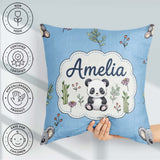 Custom Name Cute Panda Bear with Bamboo Leaves Seamless Sky Blue Square Filled Cushion Throw Pillow Sofa Bed Home Decor Zip Washable UK Made