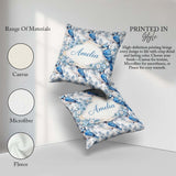 Custom Name Blue Jay Bird Floral Blossom Seamless Pattern Nature Square Filled Cushion Throw Pillow Sofa Bed Home Decor Zip Washable UK Made
