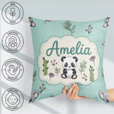 Custom Name Bear with Bamboo Leaves Floral Seamless Pattern Teal Square Filled Cushion Throw Pillow Sofa Bed Home Decor Zip Washable UK Made