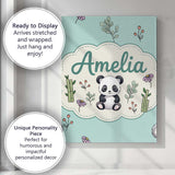 Personalised Name Cute Panda Bear with Custom  Modern Room Accent Elegant Feature Canvas Wall Art Print Decor Picture Ready to Hang
