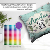 Custom Name Bear with Bamboo Leaves Floral Seamless Pattern Teal Square Filled Cushion Throw Pillow Sofa Bed Home Decor Zip Washable UK Made