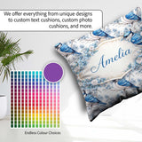 Custom Name Blue Jay Bird Floral Blossom Seamless Pattern Nature Square Filled Cushion Throw Pillow Sofa Bed Home Decor Zip Washable UK Made