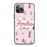Cute Panda Bear with Bamboo Leaves Floral Pattern Custom Name Protective Phone Case Mobile Cover Durable Everyday Smartphone Shock Resistant