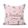 Custom Name Cute Panda Bear with Bamboo Leaves Floral Blush Pink Square Filled Cushion Throw Pillow Sofa Bed Home Decor Zip Washable UK Made