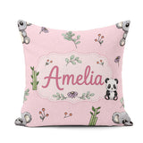 Custom Name Cute Panda Bear with Bamboo Leaves Floral Blush Pink Square Filled Cushion Throw Pillow Sofa Bed Home Decor Zip Washable UK Made