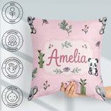Custom Name Cute Panda Bear with Bamboo Leaves Floral Blush Pink Square Filled Cushion Throw Pillow Sofa Bed Home Decor Zip Washable UK Made