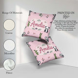 Custom Name Cute Panda Bear with Bamboo Leaves Floral Blush Pink Square Filled Cushion Throw Pillow Sofa Bed Home Decor Zip Washable UK Made
