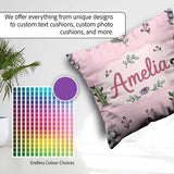 Custom Name Cute Panda Bear with Bamboo Leaves Floral Blush Pink Square Filled Cushion Throw Pillow Sofa Bed Home Decor Zip Washable UK Made