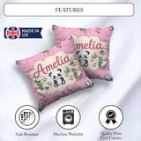Custom Name Cute Panda Bear with Bamboo Leaves Pattern Soft Pink Square Filled Cushion Throw Pillow Sofa Bed Home Decor Zip Washable UK Made