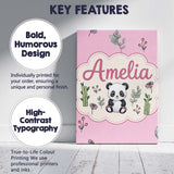 Personalised Name Cute Panda Bear with Custom  Modern Room Accent Elegant Feature Canvas Wall Art Print Decor Picture Ready to Hang