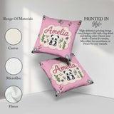 Custom Name Cute Panda Bear with Bamboo Leaves Pattern Soft Pink Square Filled Cushion Throw Pillow Sofa Bed Home Decor Zip Washable UK Made