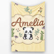 Cute Panda Bear with Bamboo Leaves Floral Pattern Warm Beige Lovely  Personalised Custom Name Super Soft Fleece Blanket Bed Sofa Throw
