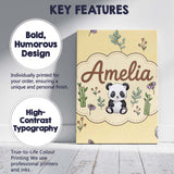 Personalised Name Cute Panda Bear with Custom  Modern Room Accent Elegant Feature Canvas Wall Art Print Decor Picture Ready to Hang