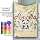 Cute Panda Bear with Bamboo Leaves Floral Pattern Warm Beige Lovely  Personalised Custom Name Super Soft Fleece Blanket Bed Sofa Throw