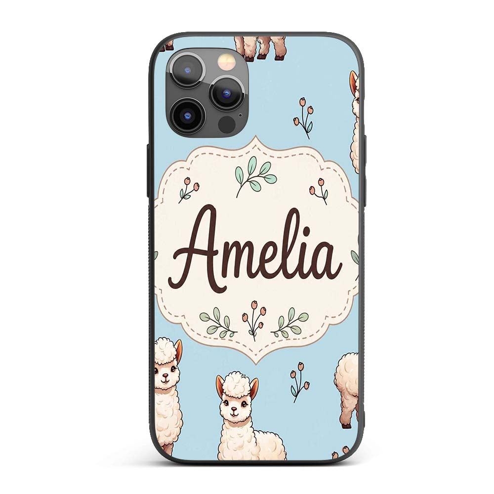 Cute Alpaca Llama Farm Animals Floral Seamless Custom Name Protective Phone Case Mobile Cover Durable Everyday Smartphone Shock Resistant
