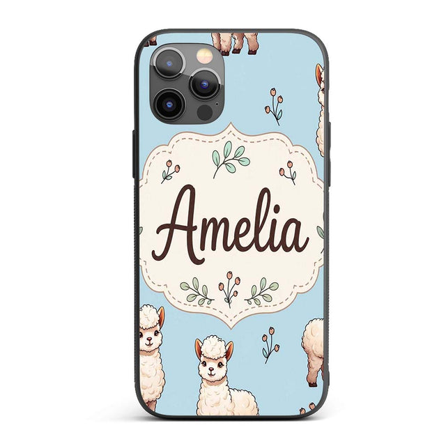 Cute Alpaca Llama Farm Animals Floral Seamless Custom Name Protective Phone Case Mobile Cover Durable Everyday Smartphone Shock Resistant