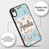 Cute Alpaca Llama Farm Animals Floral Seamless Custom Name Protective Phone Case Mobile Cover Durable Everyday Smartphone Shock Resistant