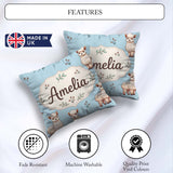Custom Name Cute Alpaca Llama Farm Animals Seamless Pattern Blue Square Filled Cushion Throw Pillow Sofa Bed Home Decor Zip Washable UK Made