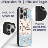 Cute Alpaca Llama Farm Animals Floral Seamless Custom Name Protective Phone Case Mobile Cover Durable Everyday Smartphone Shock Resistant