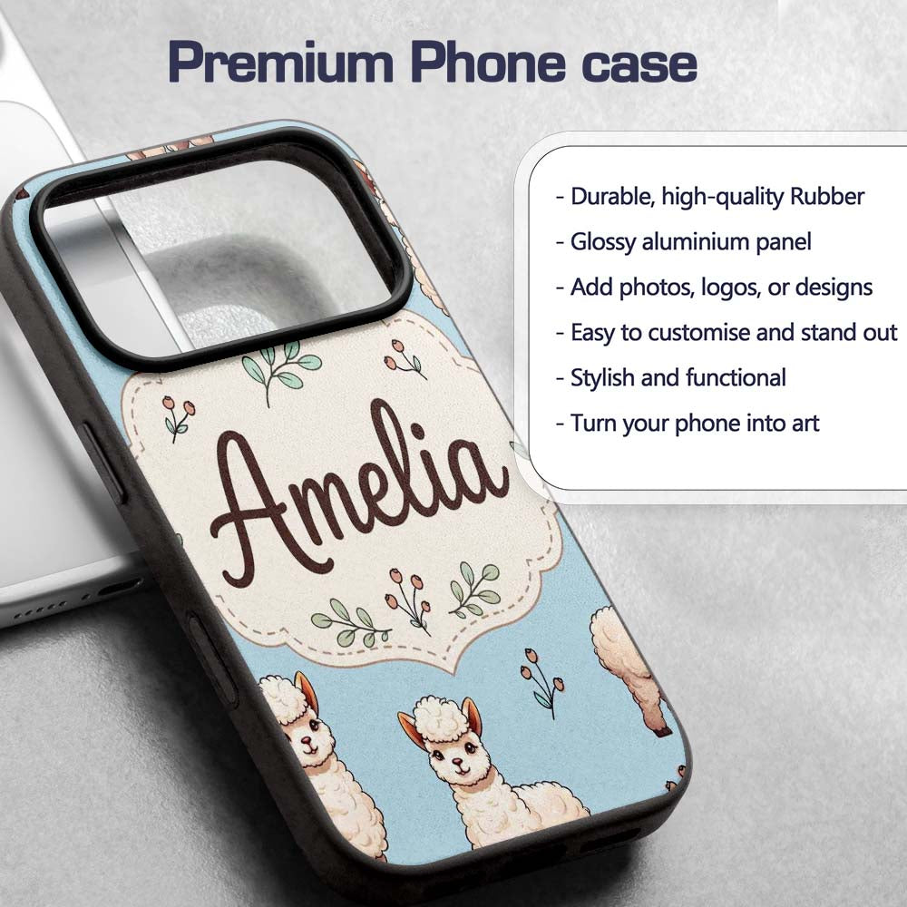Cute Alpaca Llama Farm Animals Floral Seamless Custom Name Protective Phone Case Mobile Cover Durable Everyday Smartphone Shock Resistant