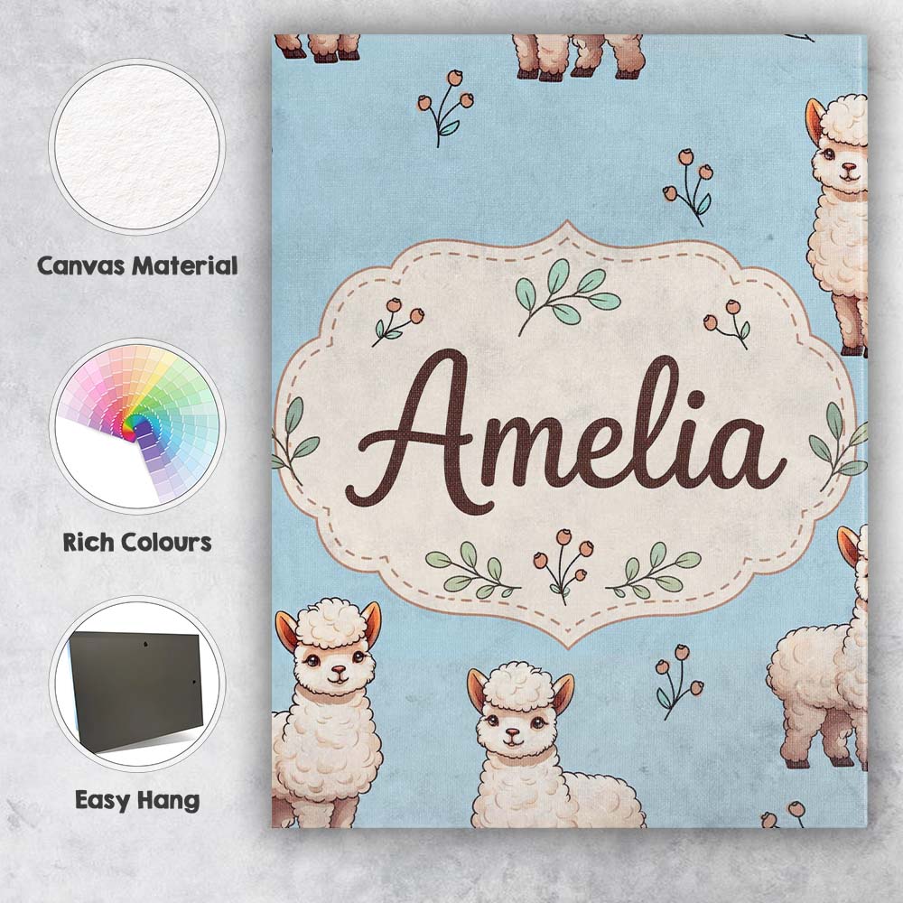 Personalised Name Cute Alpaca Llama Farm Custom  Unique Gift Idea Elegant Feature Canvas Wall Art Print Decor Picture Ready to Hang