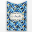 Blue Jay Bird Artistic Foliage Painterly Botanical Wildlife Design  Personalised Custom Name Super Soft Fleece Blanket Bed Sofa Throw