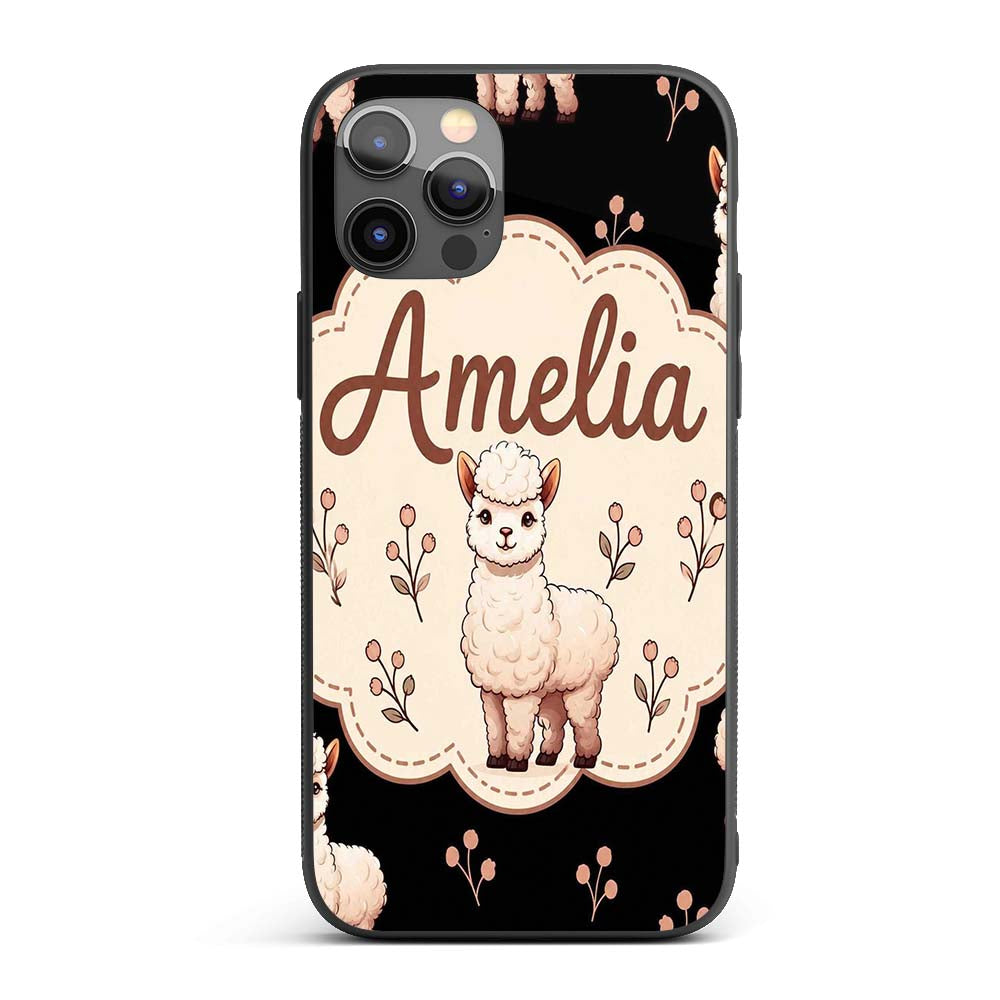 Cute Alpaca Llama Farm Animals Floral Seamless Custom Name Protective Phone Case Mobile Cover Durable Everyday Smartphone Shock Resistant