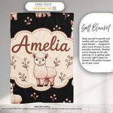 Cute Alpaca Llama Farm Animals Floral Seamless Pattern Black Lovely  Personalised Custom Name Super Soft Fleece Blanket Bed Sofa Throw