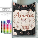Cute Alpaca Llama Farm Animals Floral Seamless Pattern Black Lovely  Personalised Custom Name Super Soft Fleece Blanket Bed Sofa Throw