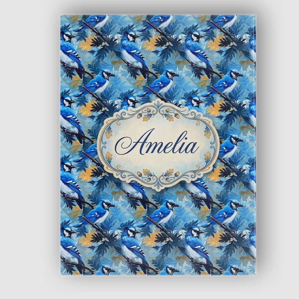 Personalised Name Blue Jay Bird Artistic Foliage Painterly Botanical Custom  Home Canvas Wall Art Print Decor Picture Ready to Hang