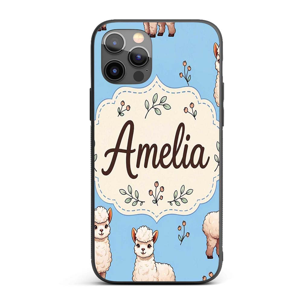Cute Alpaca Llama Farm Animals Floral Seamless Custom Name Protective Phone Case Mobile Cover Durable Everyday Smartphone Shock Resistant
