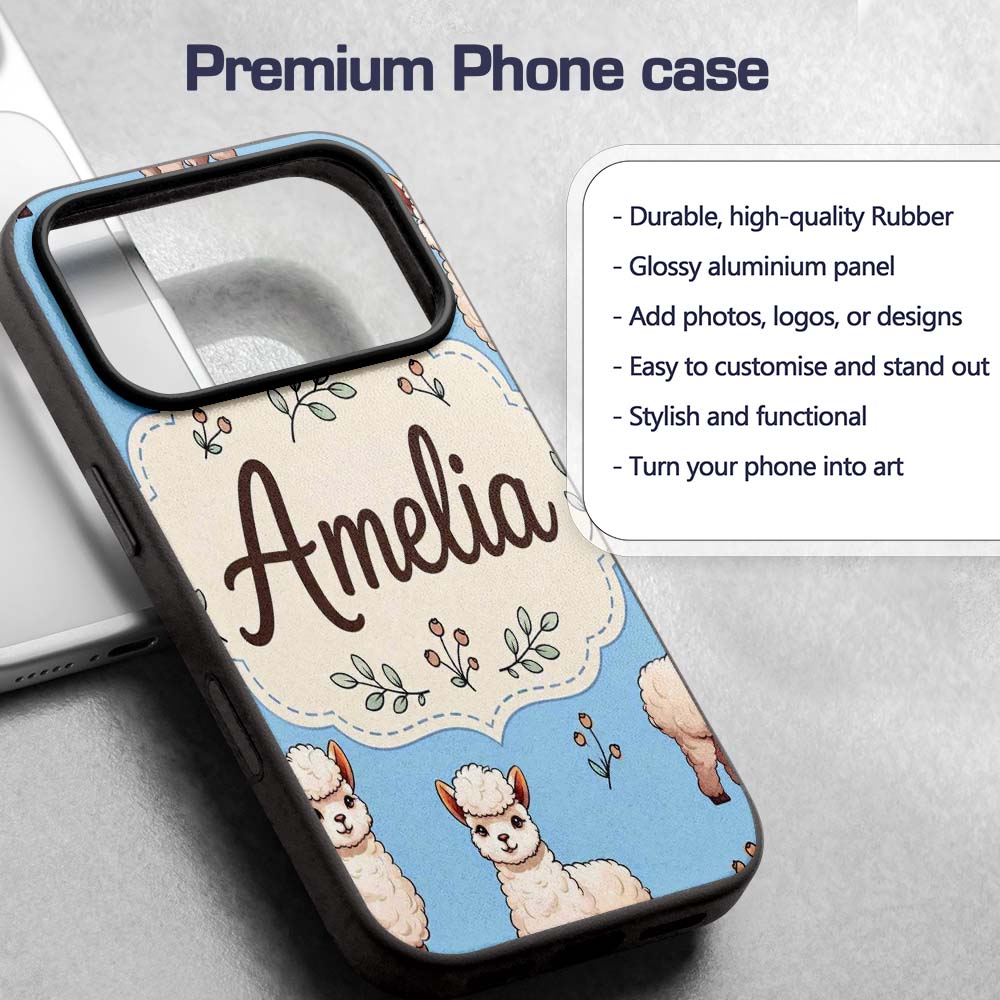 Cute Alpaca Llama Farm Animals Floral Seamless Custom Name Protective Phone Case Mobile Cover Durable Everyday Smartphone Shock Resistant