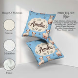 Custom Name Alpaca Farm Animals Floral Seamless Pattern Sky Blue Square Filled Cushion Throw Pillow Sofa Bed Home Decor Zip Washable UK Made
