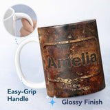 Personalized Custom Name Urban Rust Texture with Gold Flecks Industrial Grunge Seamless 11oz Ceramic Coffee Tea Mug White Large Handle