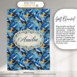 Blue Jay Bird Artistic Foliage Painterly Botanical Wildlife Design  Personalised Custom Name Super Soft Fleece Blanket Bed Sofa Throw